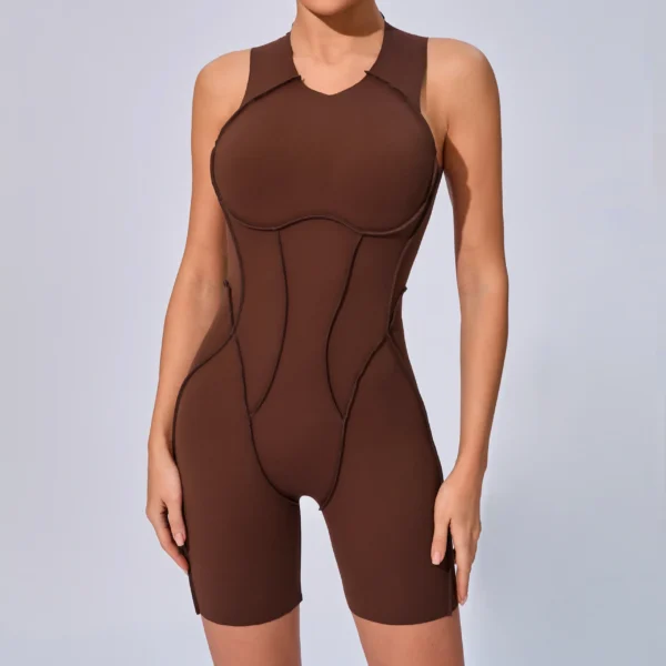 6 Super Colors SculptLite Short Jumpsuit – Seam-Contoured Fit, Luxe Feel, Open-Back Elegance