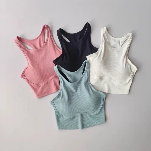 SculptFit Sports Bra – Elegant Back Cut, Built-In Cups, 4 Stunning Colors