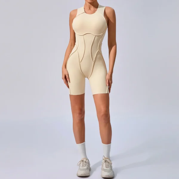 6 Super Colors SculptLite Short Jumpsuit – Seam-Contoured Fit, Luxe Feel, Open-Back Elegance