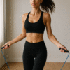 Woman jumping rope during a fitness workout outdoors
