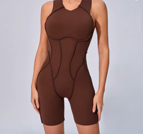 6 Super Colors SculptLite Short Jumpsuit – Seam-Contoured Fit, Luxe Feel, Open-Back Elegance