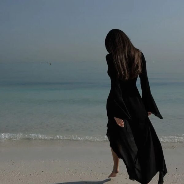 Women's Chiffon Beach Cover Up Dress – Elegant V-Neck Long Sleeve Beachwear